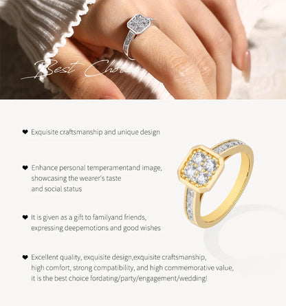 Square Cluster Moissanite Ring DVVS1 925 Sterling Silver Classic Engagement Rings Elegant Wedding Band Jewelry ForWoman