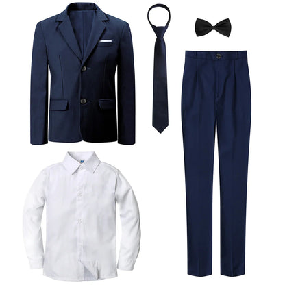 Boys Suit Kids Wedding Tuxedo Easter Birthday Party Gift Formal Perform Outfit Set Pants + Blazer + Dress Shirt + Necktie 4PCS