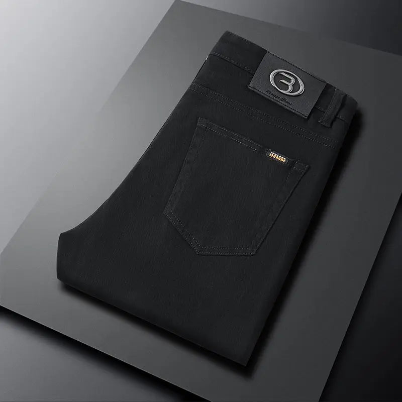 2026 Autumn Winter New Trendy Classic Jeans Male Solid Color Washed Straight Denim Pants Wide Leg Business Casual Stretchy Jeans