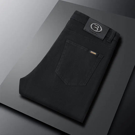 2026 Autumn Winter New Trendy Classic Jeans Male Solid Color Washed Straight Denim Pants Wide Leg Business Casual Stretchy Jeans