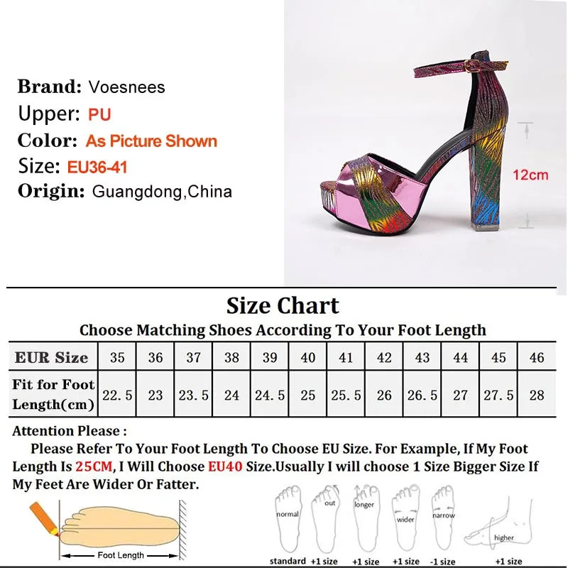 Colorful Catwalk Shoes Women's Super High Heels Sandals Waterproof Platform Coarse Heel Peep-toe Sandals