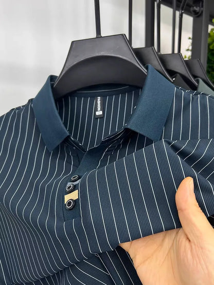 Brand striped design men's short sleeve fashionable polo shirt 2024 summer new cool and breathable casual lapel golf T-shirt