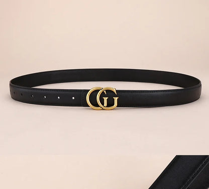 Women's leather belt with smooth buckle; simple and fashionable business belt for men; versatile belt for trousers