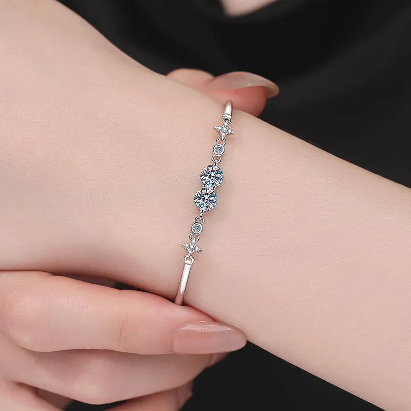 Lucky Clover GRA Certified 0.4cttw Moissanite Diamond Link Bracelet for Women 925 Silver Hand Chain Adjustable Bracelets