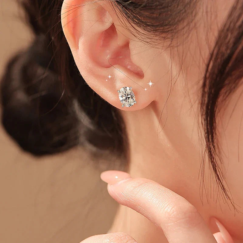 Each 1-4CT Oval Cut Certified Moissanite Stud Earrings for Women Ideal Cut Gemstone 100% 925 Sterling Silver Plated 18k