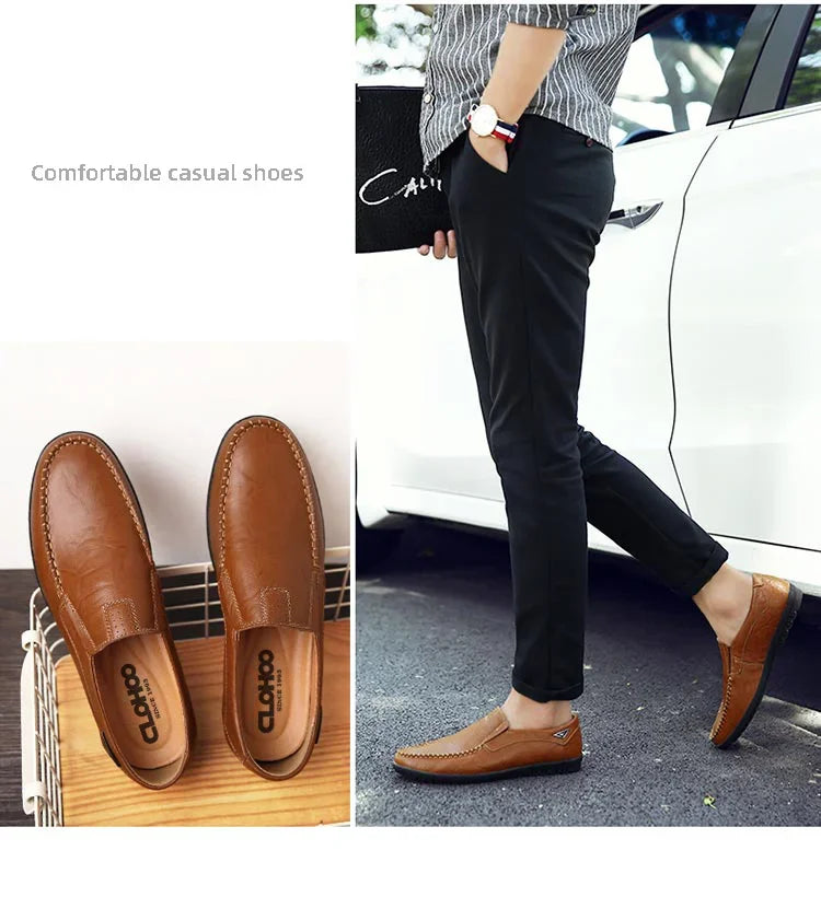 Sapatos Casuais Masculinos de Couro Genuíno Marca de Luxo Mocassins Masculinos Respiráveis Slip-on Sapatos de Condução Pretos Tamanhos Grandes 37-47