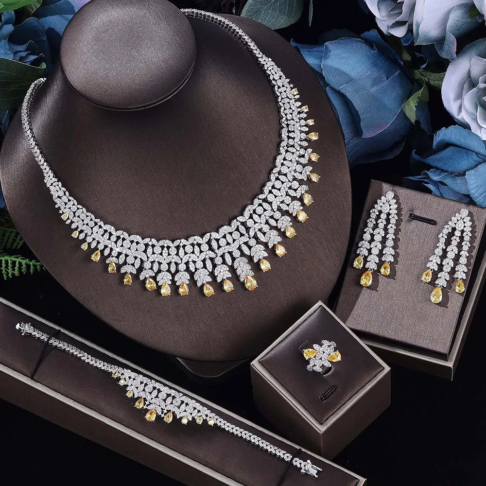 4-piece luxury suit necklace earrings bracelet ring accessories women's bohemian luxury jewelry party