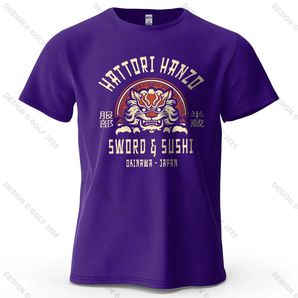 Samurai Warrior Printed Men's T-Shirt 100% Cotton Oversized Cultural Art Graphic Tees for Women Tops Tees Casual Streetwear