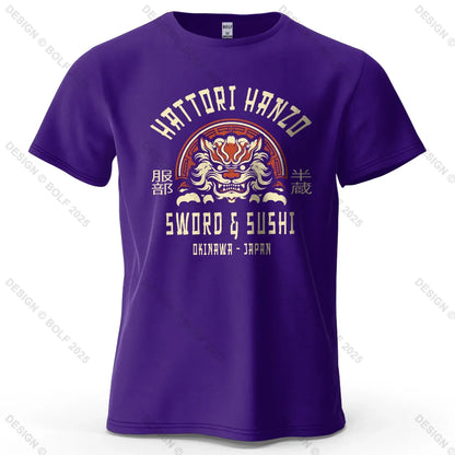 Samurai Warrior Printed Men's T-Shirt 100% Cotton Oversized Cultural Art Graphic Tees for Women Tops Tees Casual Streetwear