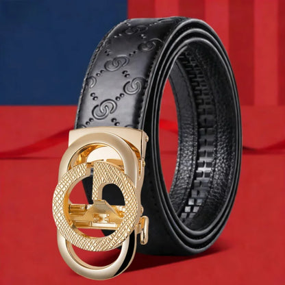 Cross-Border Men's Automatic Buckle Checkered Top Layer Cowhide Belt Business Casual Versatile Letter Waist Belt Wholesale