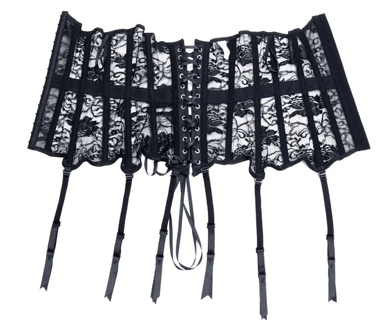 Underbust Corset Top With Suspenders Lingerie Sexy Women Waist Cincher Bustier Breathable Lace Shape Body Garter Belt Plus Size