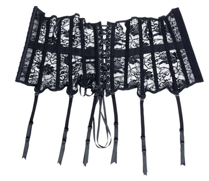 Underbust Corset Top With Suspenders Lingerie Sexy Women Waist Cincher Bustier Breathable Lace Shape Body Garter Belt Plus Size