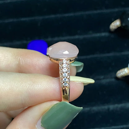 Original Design Pink Crystal Zircon Ring Candy Style Flat Ring for Women Wedding Party Fashion Jewelry Gift