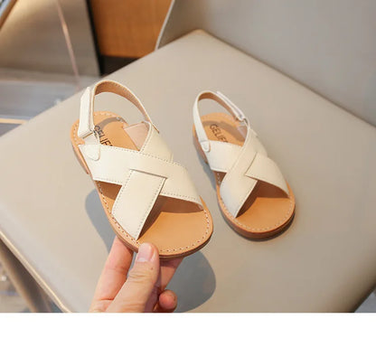 Size 21-35 Boys Girls Sandals 2026 Summer Children Beach Shoes Kids Fashion Cross-tied Anti-sliperry Soft Simple New Hot I10089