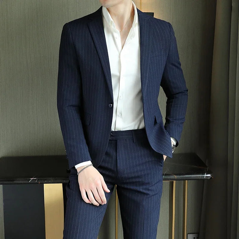 Conjunto Masculino de Terno e Calça de Luxo 2023 Britânico Festa de Casamento Moda Negócios Casual Tendência Duas Peças