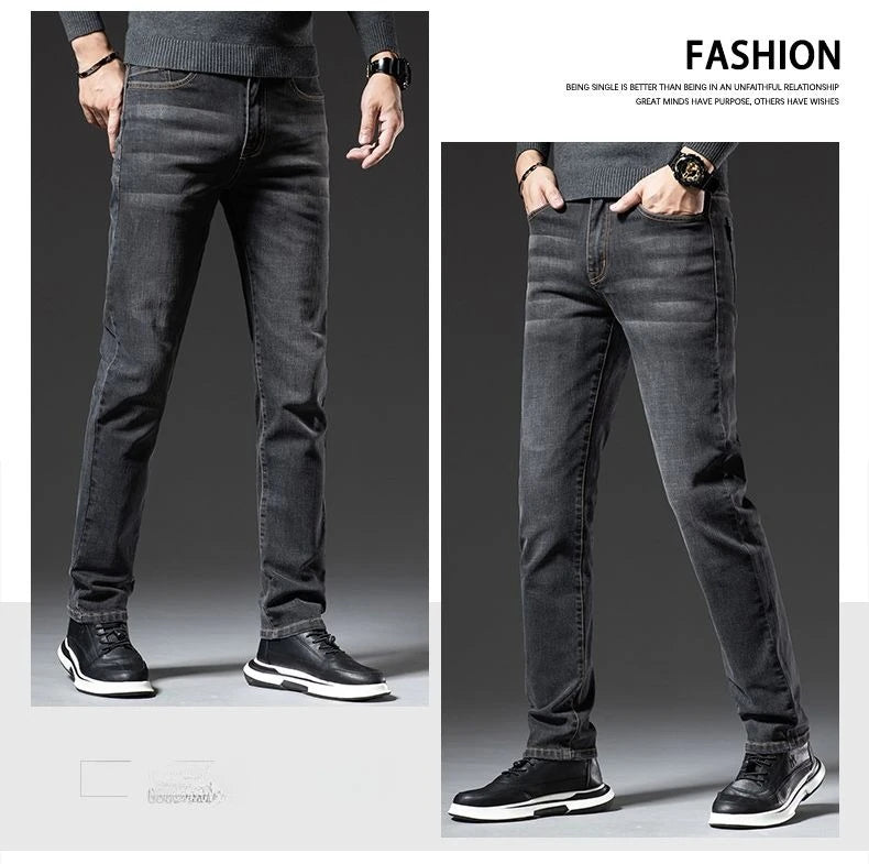 Autumn Winter High Quality Elastic Mens Jeans Cargo Slim Fit Denim Pencil Trousers Midweight Long PantsHighHigh  Jeans Man