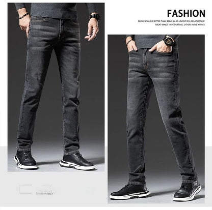Autumn Winter High Quality Elastic Mens Jeans Cargo Slim Fit Denim Pencil Trousers Midweight Long PantsHighHigh  Jeans Man