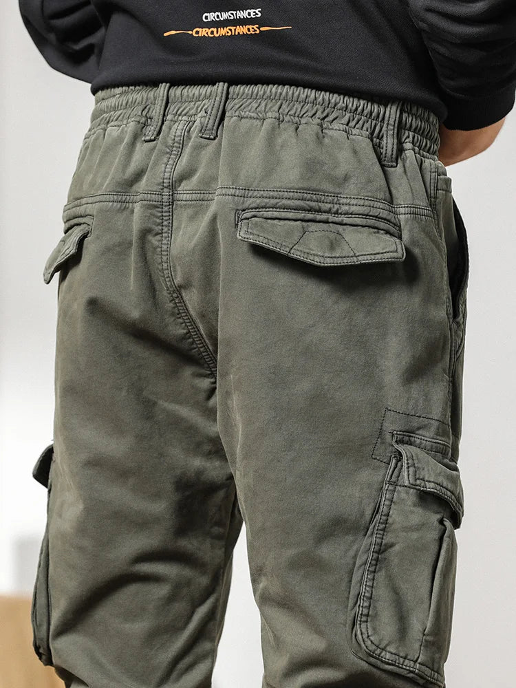 2023 New Multi-Pockets Winter Cargo Pants Men Fleece Liner Thick Warm Slim Fit Joggers Streetwear Casual Cotton Thermal Trousers