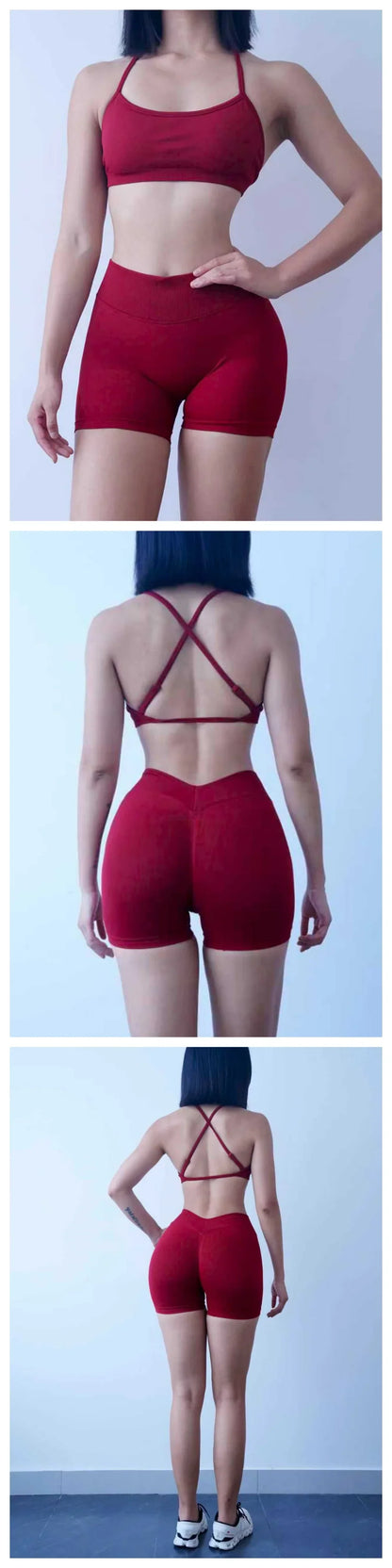 New Women's Seamless Workout Sets Thin Strap Back Sports Bra & 3-Inch Shorts, Quick Dry Gym Yoga Outfits