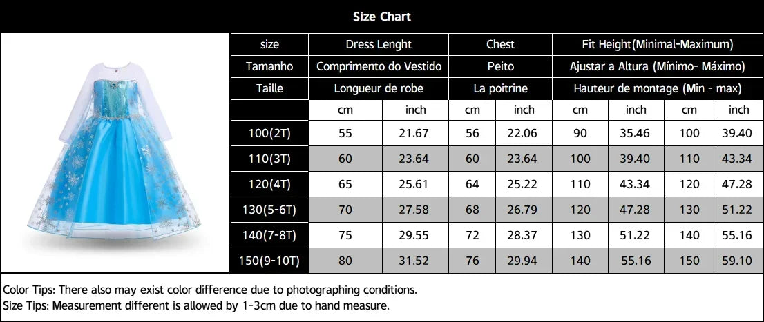 Frozen Snow Queen Elsa Anna Girls Cosplay Mesh Princess Dress Kids Halloween Carnival Party Birthday Frock Ball Vestidos