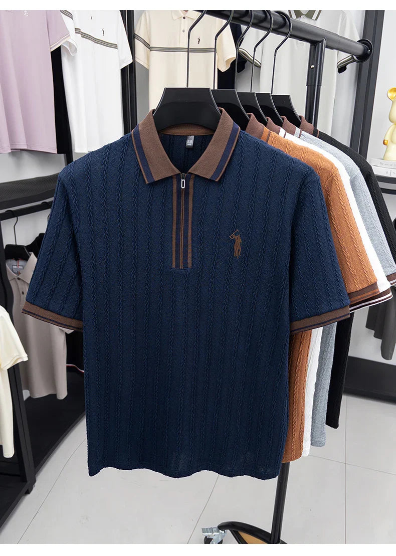 Luxury brand short sleeve T-shirt men's lapel top summer fashion jacquard design golf pony embroidery casual knitted polo shirt