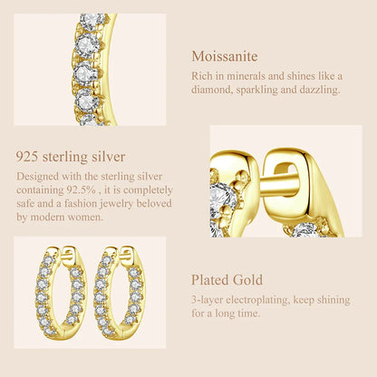 Moissanite 925 Sterling Silver Hoop Earrings D Color Round Cut Lab Diamond Earrings with Certification