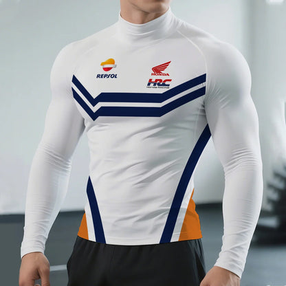 Repsol Hrc Racing Half High Neck Long Sleeve T Shirt For Men Breathable Sports And Fitness T Shirt Daily Casual Wear