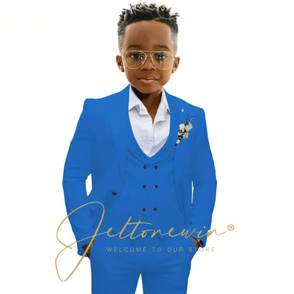 Boys' 3-Piece Suit with Notched-Lapel Jacket, Vest & Pants in Solid Colors for Weddings