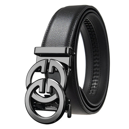 Fashion design belt for men, alloy buckle high quality PU leather automatic belt, adjustable ratchet business casual men's belt