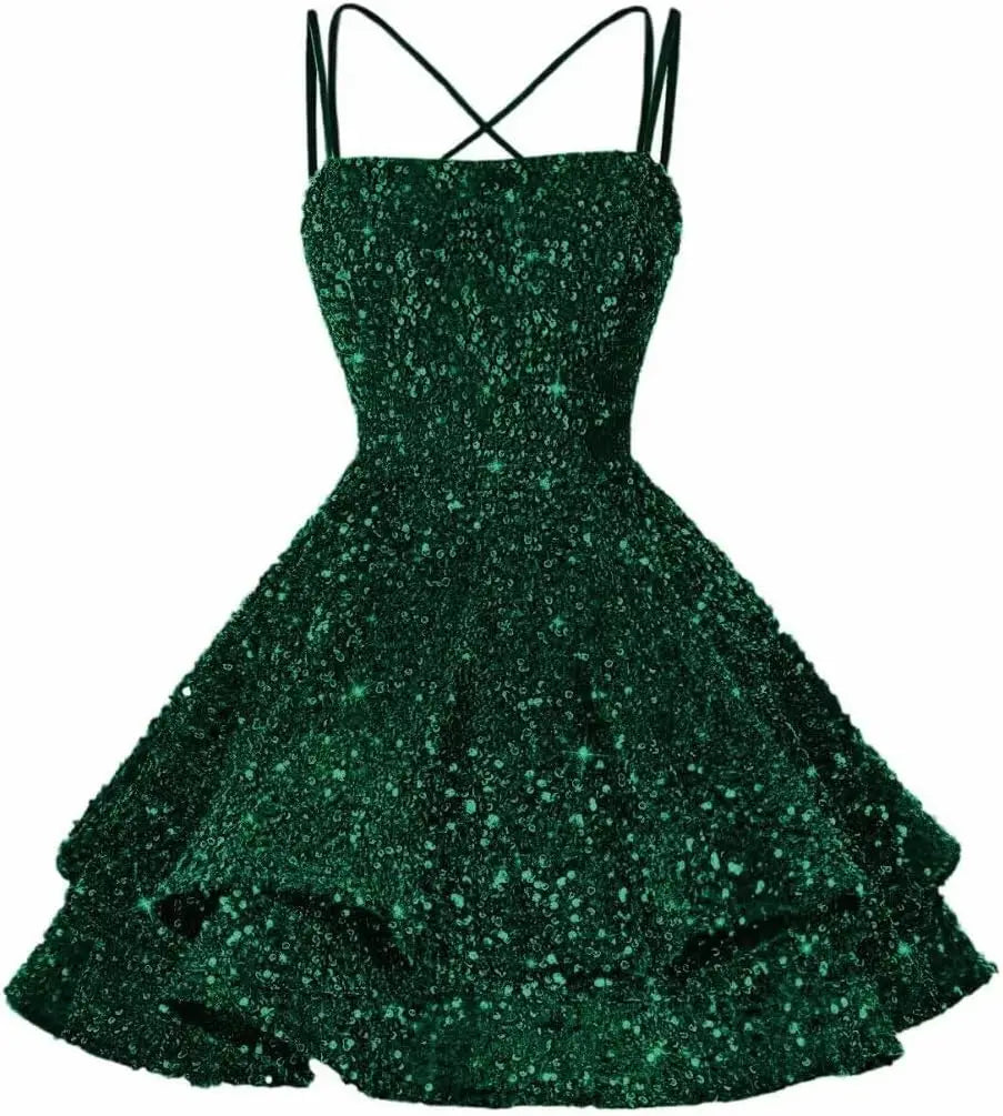 Sequin Short Square Neck Homecoming Dress for Teen Sparkly Prom Dress Sweet 16 Photo Shoot Cocktail Gowns Graduation Dress
