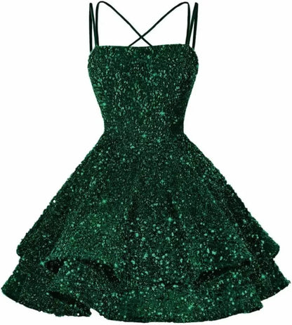 Sequin Short Square Neck Homecoming Dress for Teen Sparkly Prom Dress Sweet 16 Photo Shoot Cocktail Gowns Graduation Dress