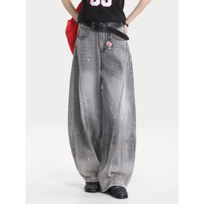 Retro washing smoke grey ink jeans