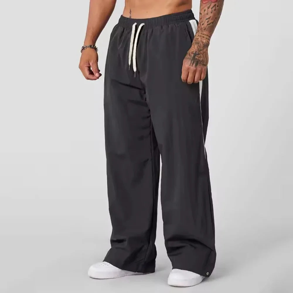2025 Autumn New Track Pants Men's Loose Casual Pants Wide Leg Trendy Sports Splicing Breathable Pants American Sports Pants