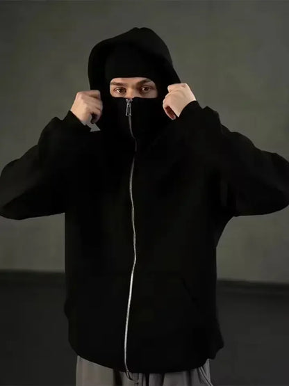 Autumn Men Balaclava Y2K Gothic Harajuku Winter New Item Double Hooded Sweatshirt Men's Hooded Mask Zipper Sportswear Women