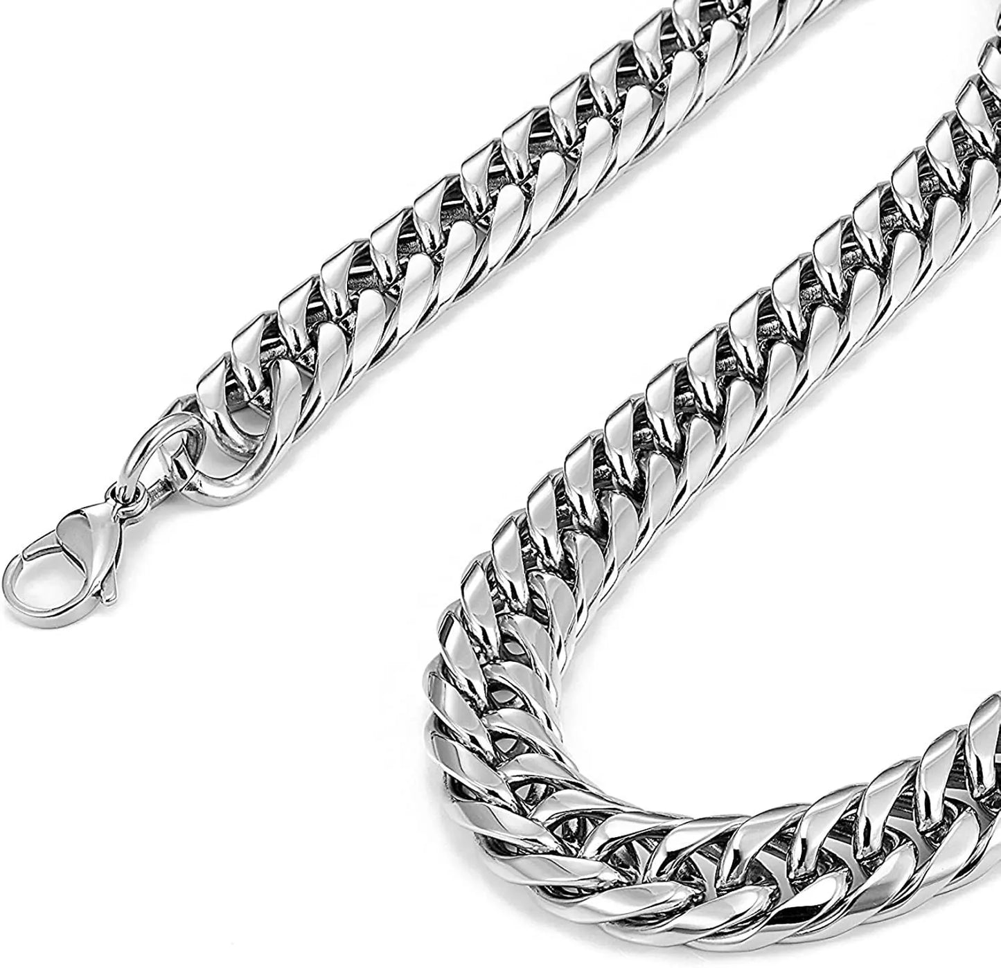 Stainless Steel LA Cuban Link Chain Silver Color Necklace For Men Jewelry 8/10/12/14MM Width Hip Hop Punk Accessories