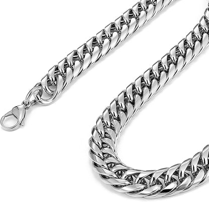 Stainless Steel LA Cuban Link Chain Silver Color Necklace For Men Jewelry 8/10/12/14MM Width Hip Hop Punk Accessories
