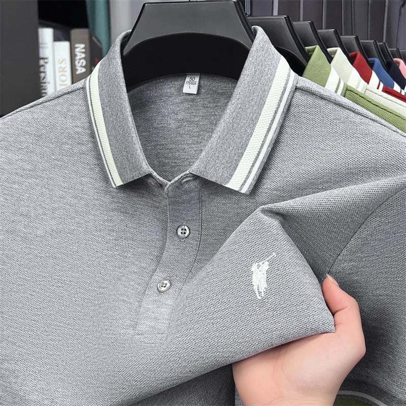 100% pure cotton short sleeve polo shirt high-end brand Paul Pony embroidered stripe summer luxurious breathable men's T-shirt