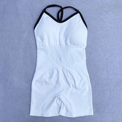 Summer Seamless Yoga Jumpsuit Women Gym Set Spaghetti Strap Leisure Workout Gym Shorts Padded Bra One-piece Fitness Bodysuits