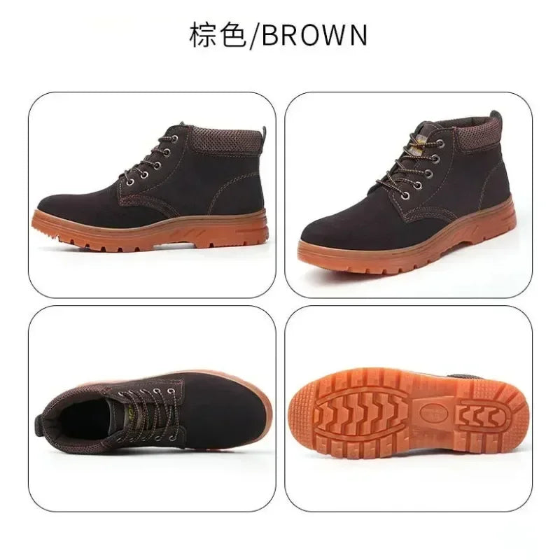 Men's Work Safety Boots High Top Anti-Smash Puncture Resistant Anti-Scald Welding Shoes Indestructible Comfortable Safety Shoes