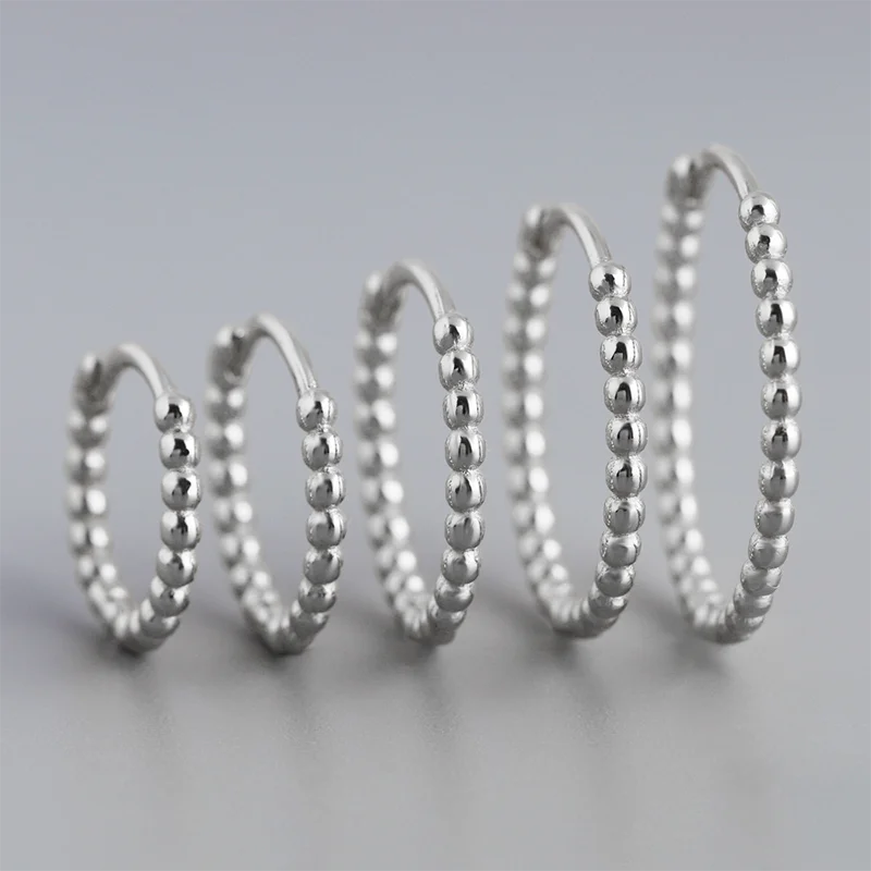 925 Sterling Silver Fashion Minimalist Beads Huggies Hoop Earrings for Women Trend Charm Ear Buckle Bohemian Jewelry Gift