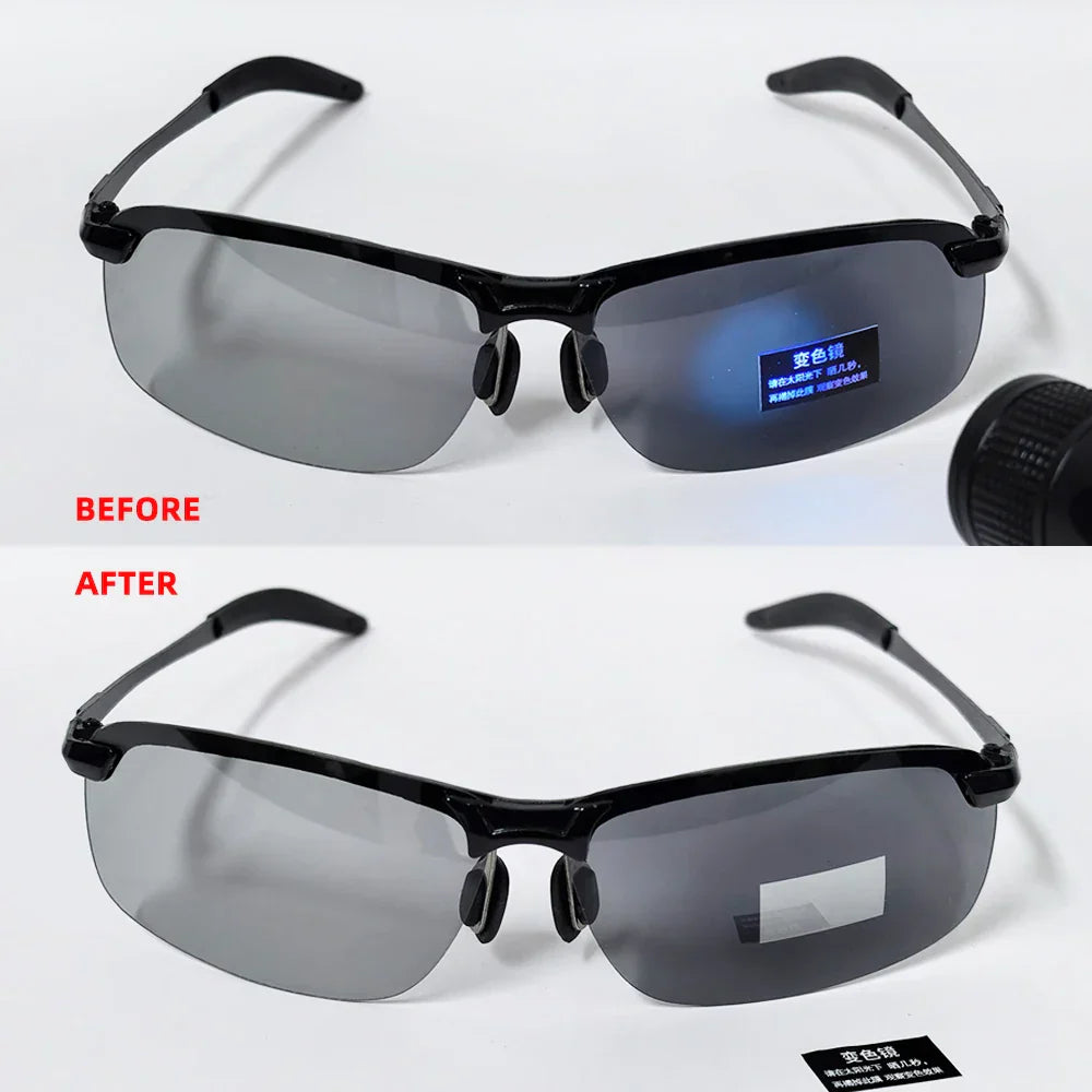 Half-frame Photochromic Sunglasses Men Women Vintage Metal Polarized Sun Glasses For Male Night Vision Driving Shades