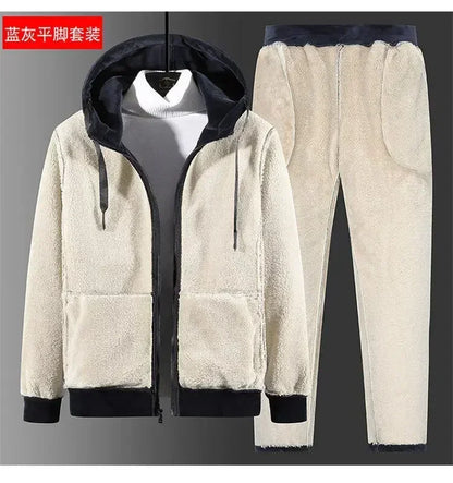 Men Sports Suits Tracksuit Sets Hoodies Casual Hooded Warm Sweatshirts+Pants Thicker Fleece New Jacket+Pants 2 Pieces Velvet Set