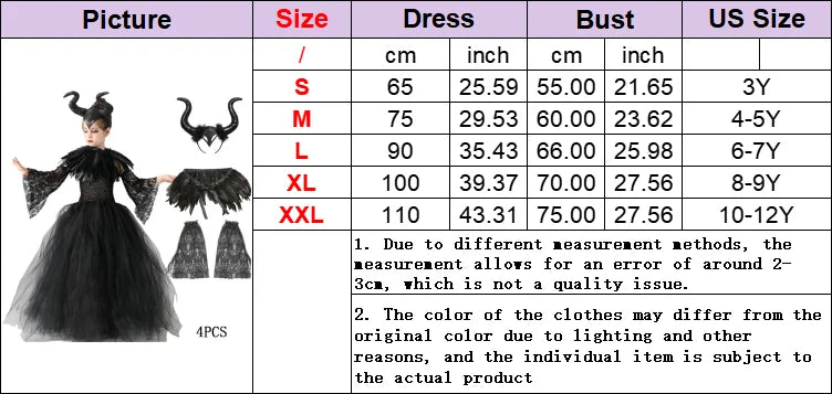 Halloween Maleficent Costume for Girls Evil Queen Dress Up Costumes Witch Devil Black Mesh Princess Dress Cosplay