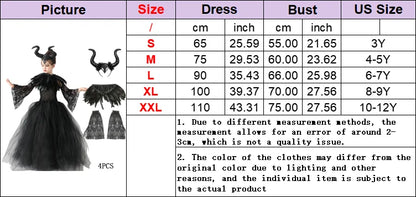 Halloween Maleficent Costume for Girls Evil Queen Dress Up Costumes Witch Devil Black Mesh Princess Dress Cosplay