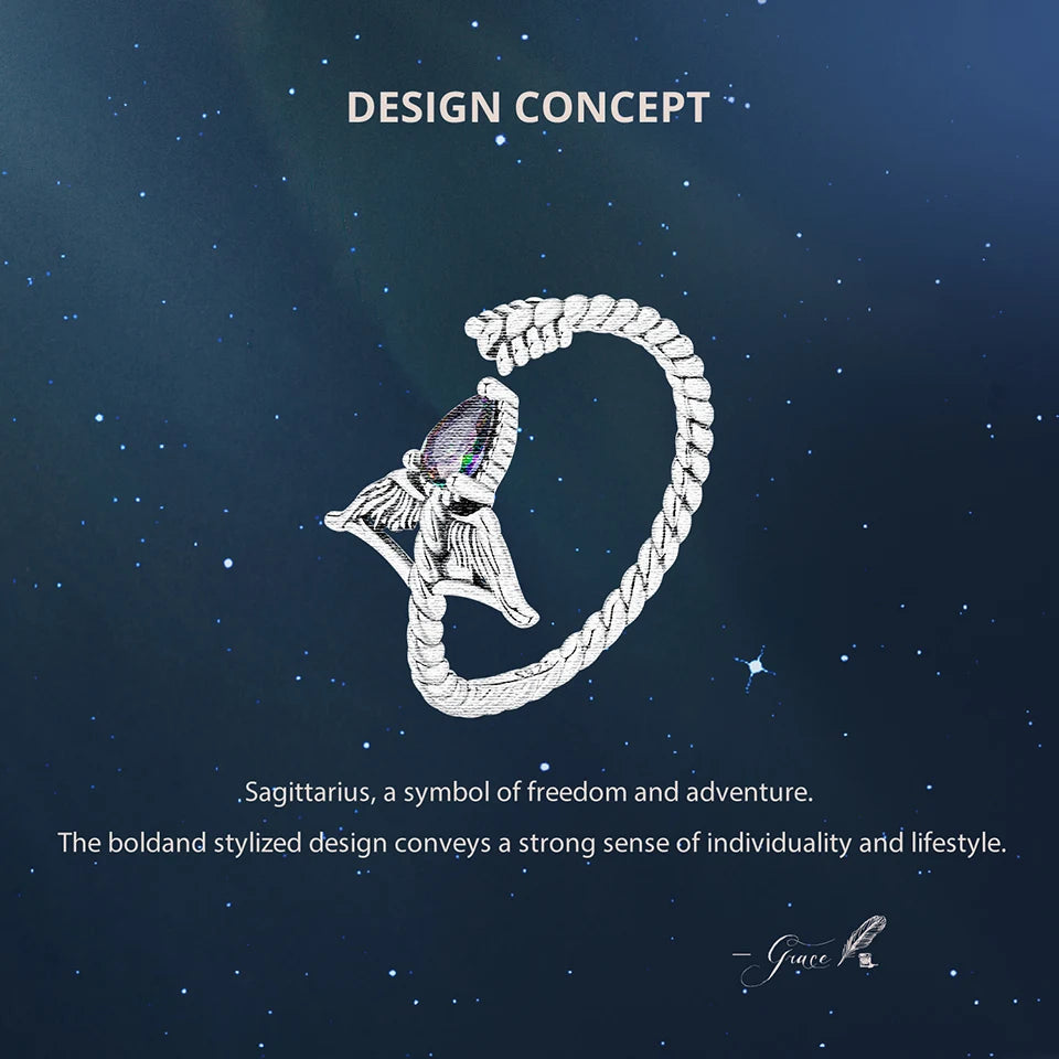 925 Sterling Silver Colorful 12 Zodiac Open Ring For Women , Rainbow Zircon Crystal Stackable Rings Girl Family Gift