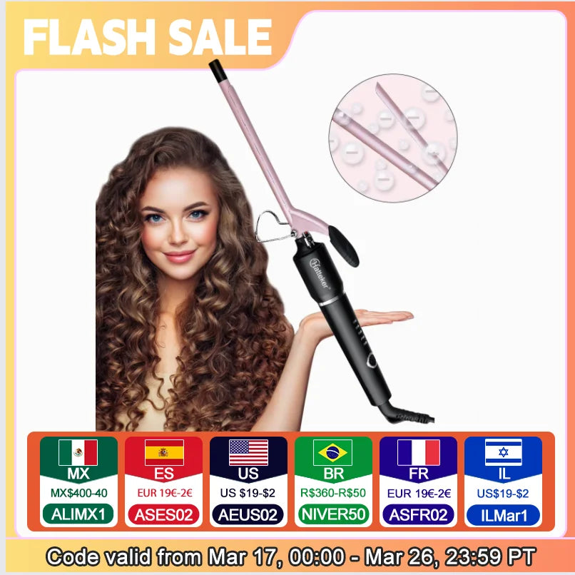 9mm Curling Wand Ceramic Barrel Pro Hair Curler with Constant Temperature Tourmaline Ceramic Iron Beauty Salon