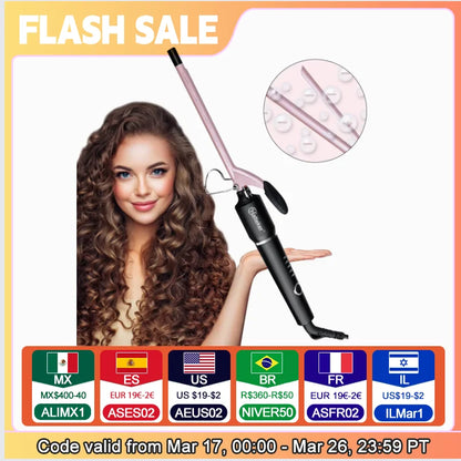 9mm Curling Wand Ceramic Barrel Pro Hair Curler with Constant Temperature Tourmaline Ceramic Iron Beauty Salon