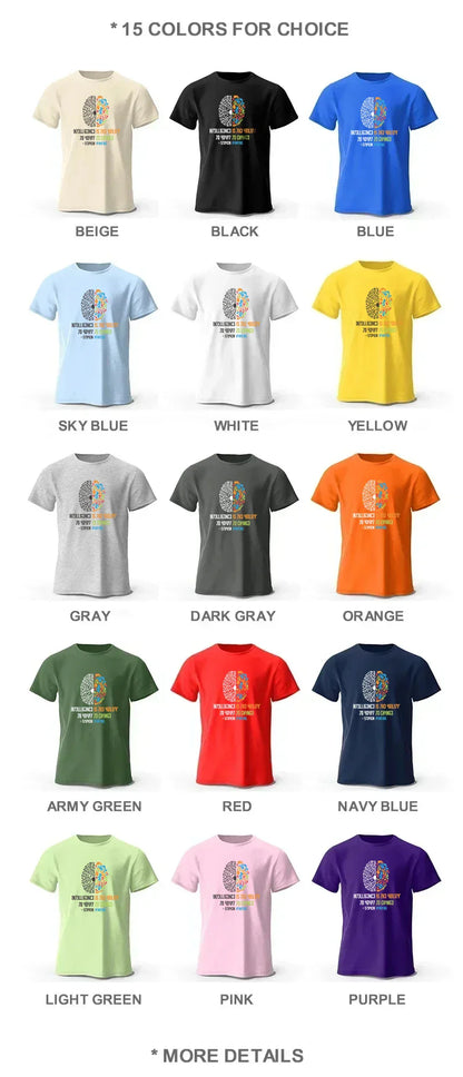 Funny Brain Power Printed 100% Cotton T-Shirt, Soft & Breathable Round Neck Short Sleeve Tee, Unisex Quirky Style