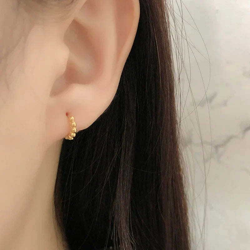 925 Sterling Silver Simple Fashion Glossy Beads Gold Huggies Hoop Earrings for Women Gothic Piercing Jewelry Accessories