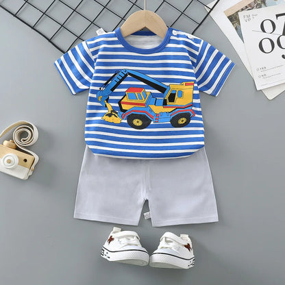 Boys Cartoon Tracksuits Short Sleeve Tshirt+Shorts Two Piece Set Toddler Casual Fashion Summer Clothes Sets